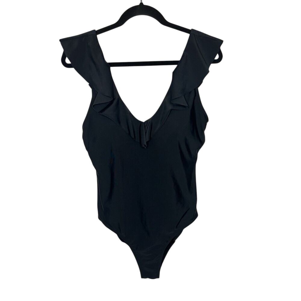 Old Navy Women’s Black Ruffle Sleeve One Piece Swimsuit Size L